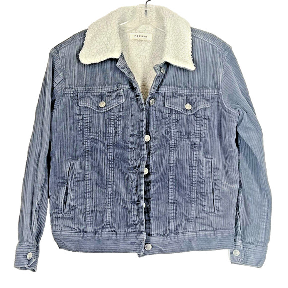 Pacsun Corduroy Trucker Jacket Women XSmall Gray Sherpa Cozy Gorpcore Retro - Picture 1 of 13